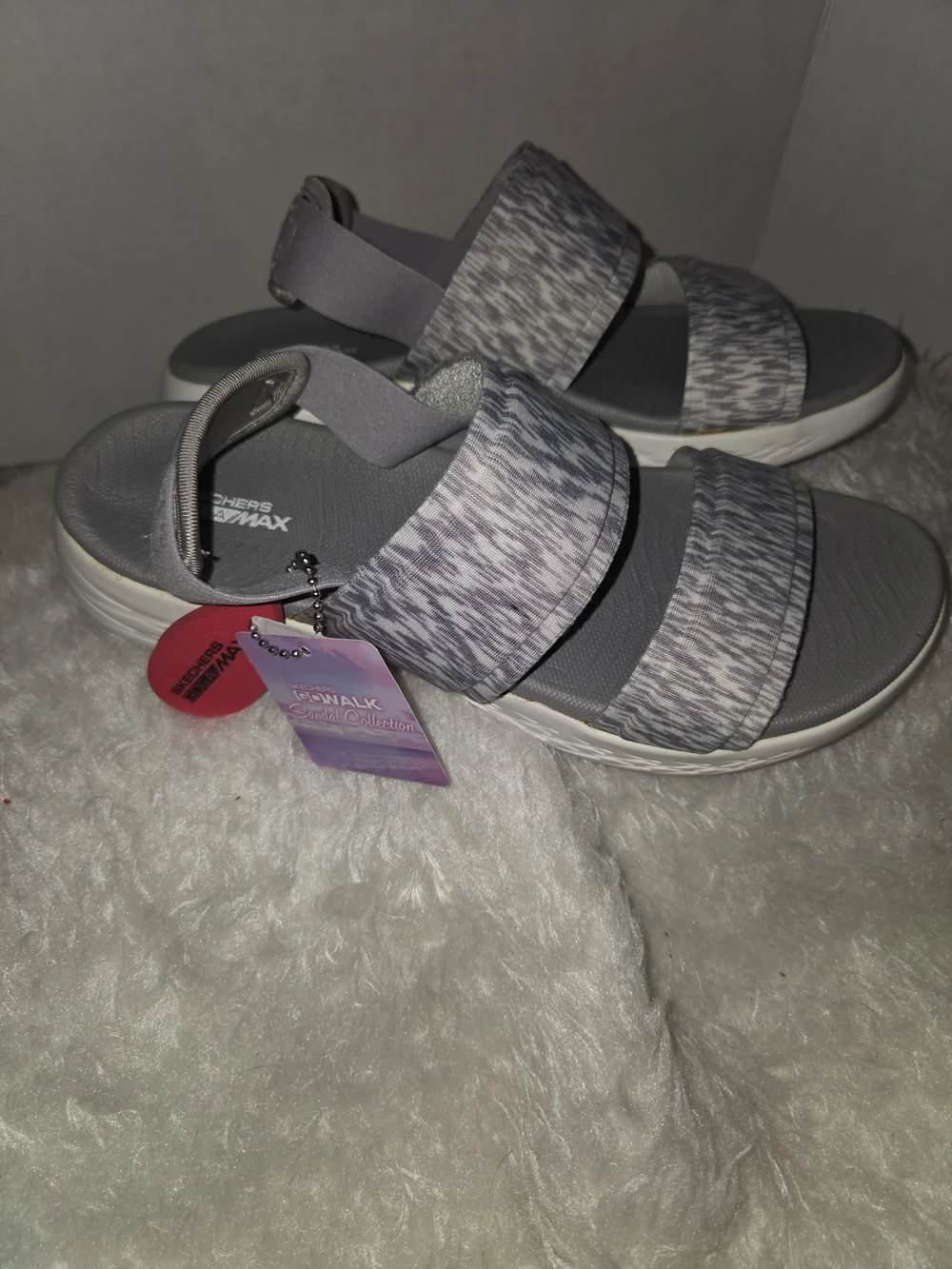 Skechers Womens Gray Patterned Dual-Strap Sandals